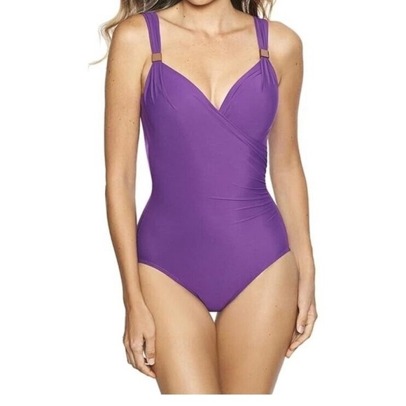 Miraclesuit Twist-Front Siren One-Piece, Orchid Purple, 16 swimsuit, swim - Picture 4 of 14